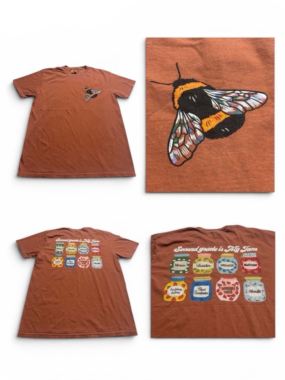 Comfort Colors 2nd Grade Is My Jam Teacher Tee L Rust Orange Bumblebee Shirt